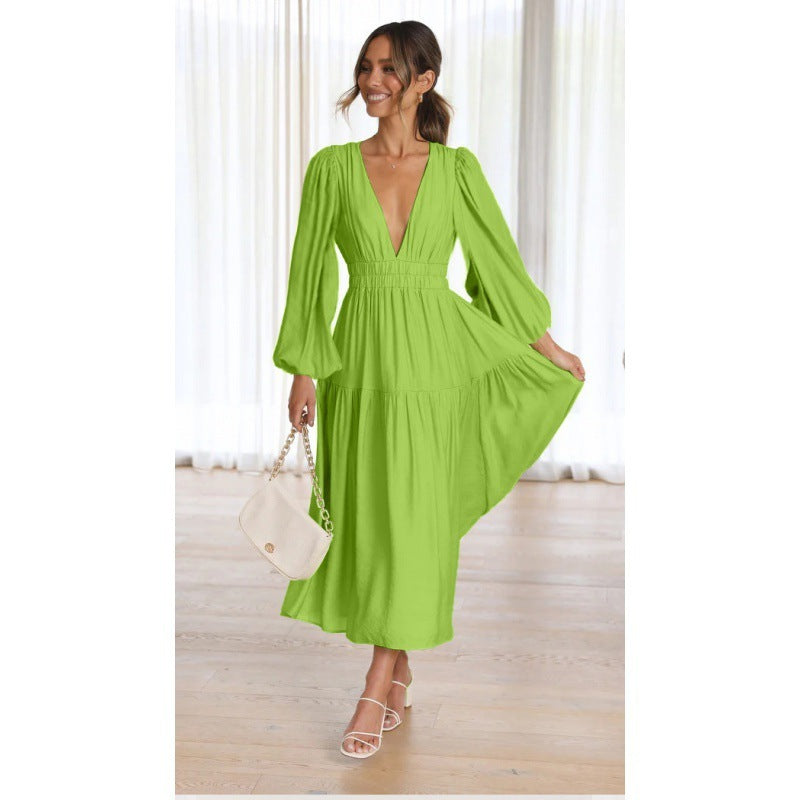 Waist Slimming Pleated Long Sleeved Small Dress ARZ