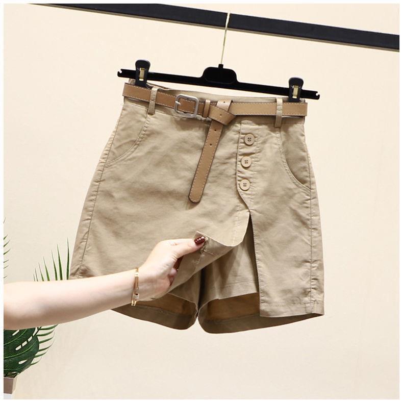 Summer New Button High Waist With Belt Cotton Shorts For Women ARZ