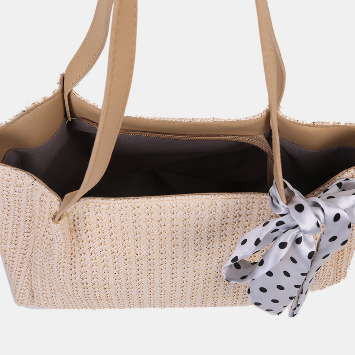 Straw Woven Leather Strap Handbag Trendsi