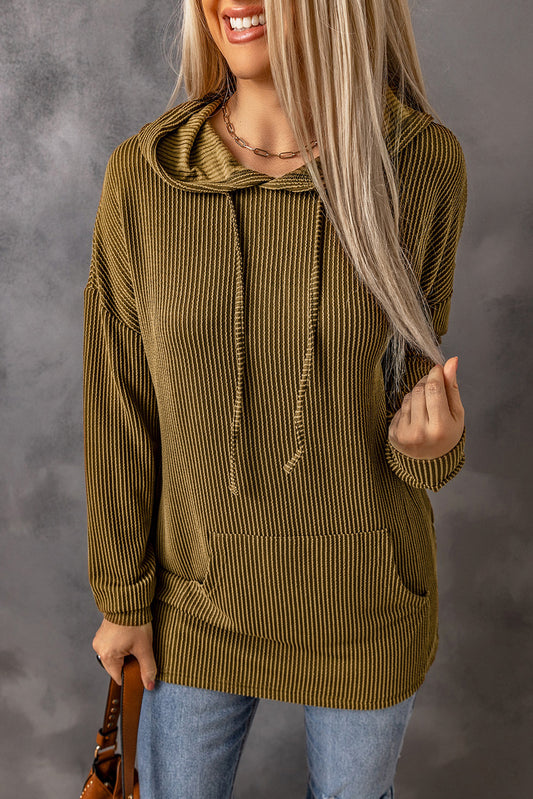 Drawstring Texture Long Sleeve Hoodie Trendsi