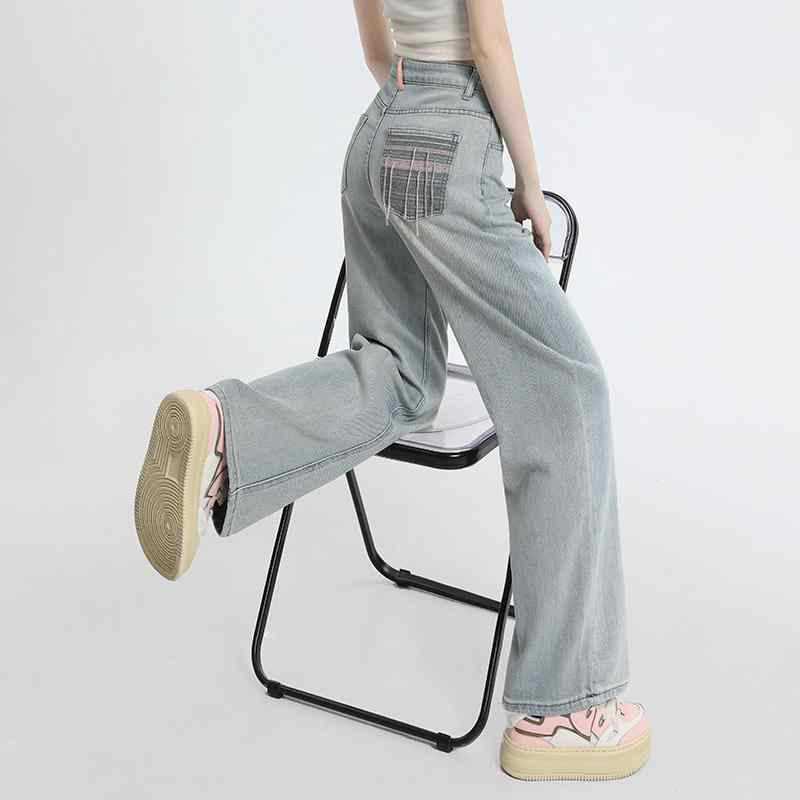 Light Blue High Waist Wide Leg Jeans For Women ARZ