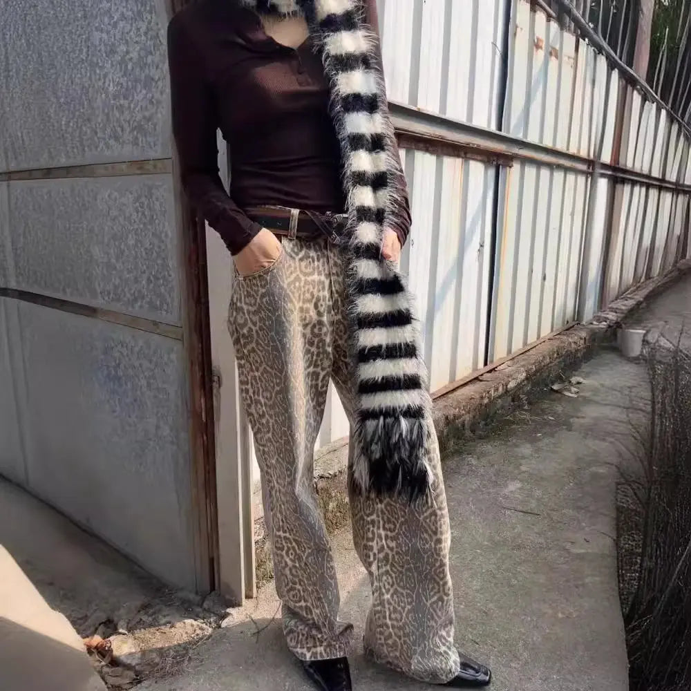 Vintage Leopard Print Jeans For Men And Women Hip Hop Trend ARZ