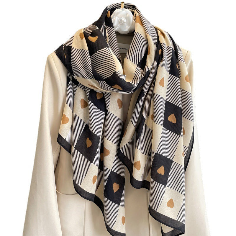 Chessboard Plaid Scarf Cotton And Linen High-grade Shawl ARZ