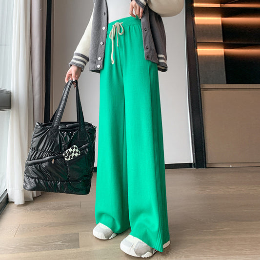 Women's Knitted Wide-leg Pants High Waist Drawstring Loose ARZ