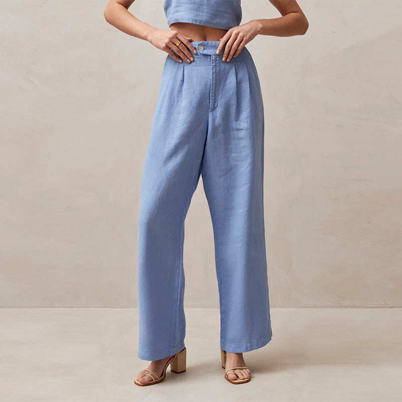 Pure Linen High Waist Drooping Straight-leg Pants Ladies ARZ