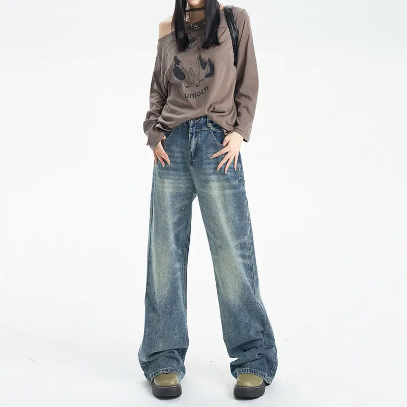 Fashion Retro Wide Leg Jeans For Women ARZ