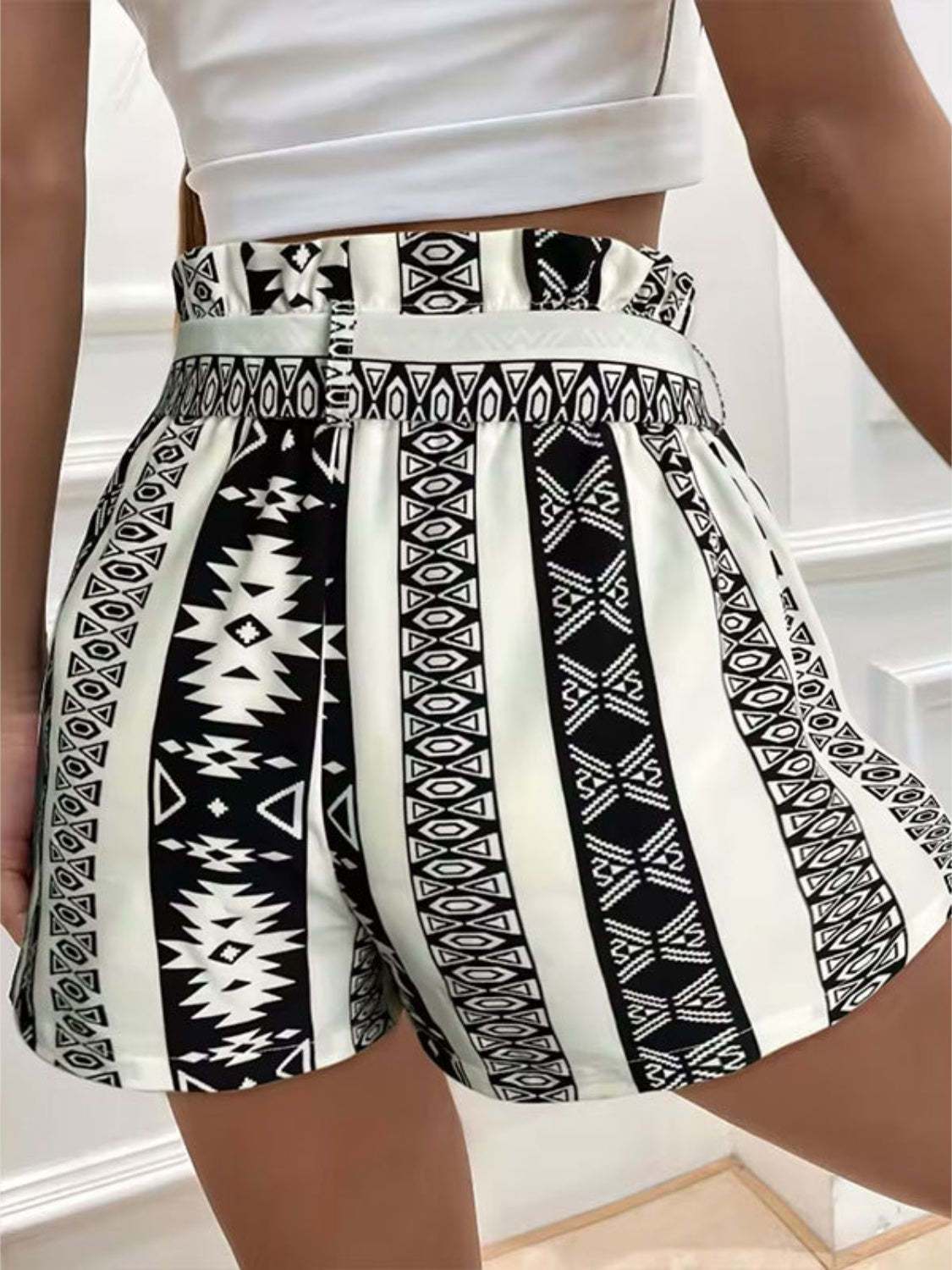 Tied Geometric Shorts Trendsi