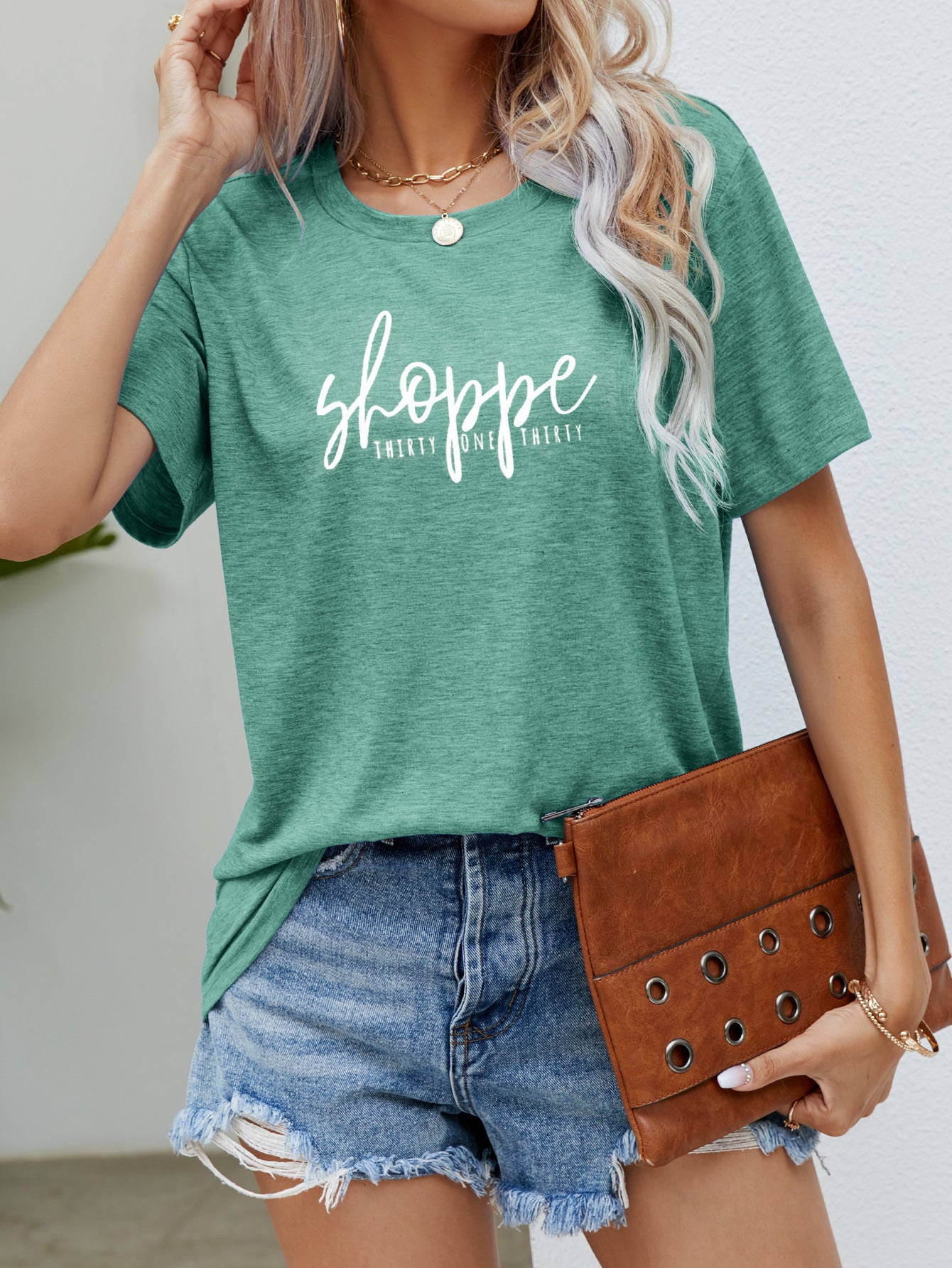 Round Neck Short Sleeve Printed Top Letter T-shirt ARZ