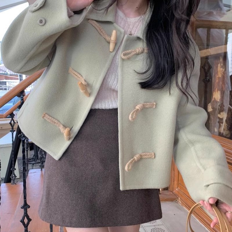 Retro Elegant Lapel Horn Button Woolen Coat ARZ