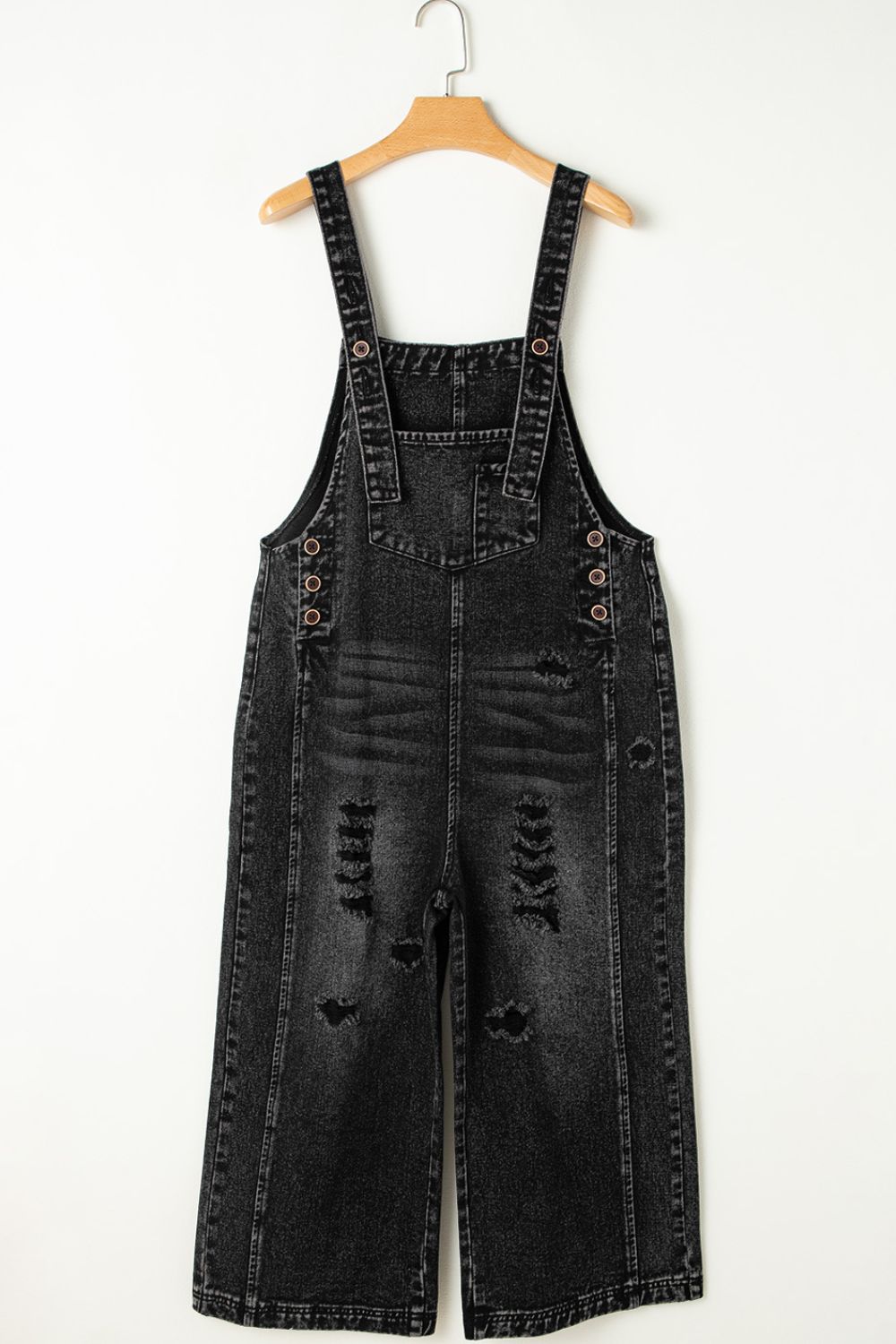 Distressed Wide Strap Denim Overalls Trendsi