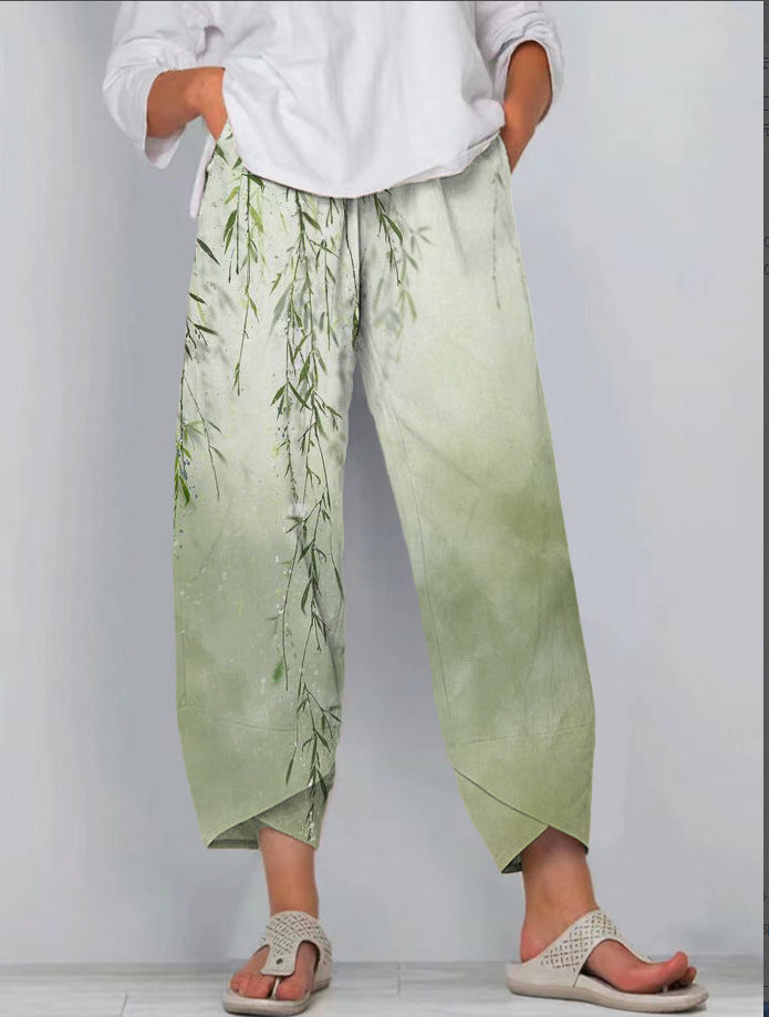 Printed Loose Casual Elastic Waist Straight-leg Pants ARZ