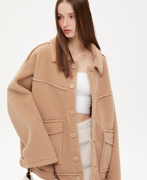 Solid Color Lambswool Simple Chic Coat Lapel Casual ARZ