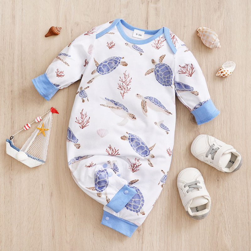 Baby Spring And Autumn One-piece Pajamas Newborn Baby Four Seasons Home Romper New Long Sleeve Inner Pullover ARZ