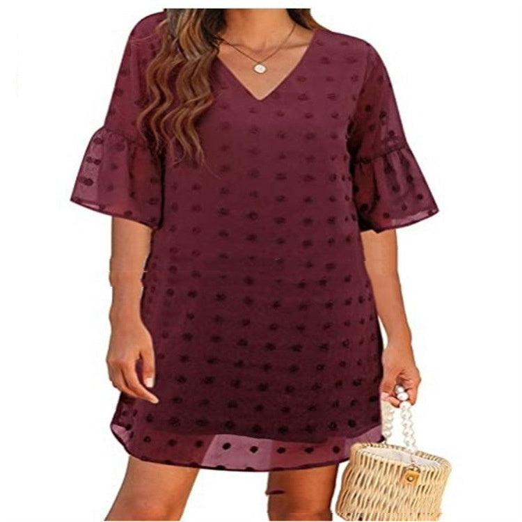 Women's V-neck Elegant Loose Jacquard Dress ARZ