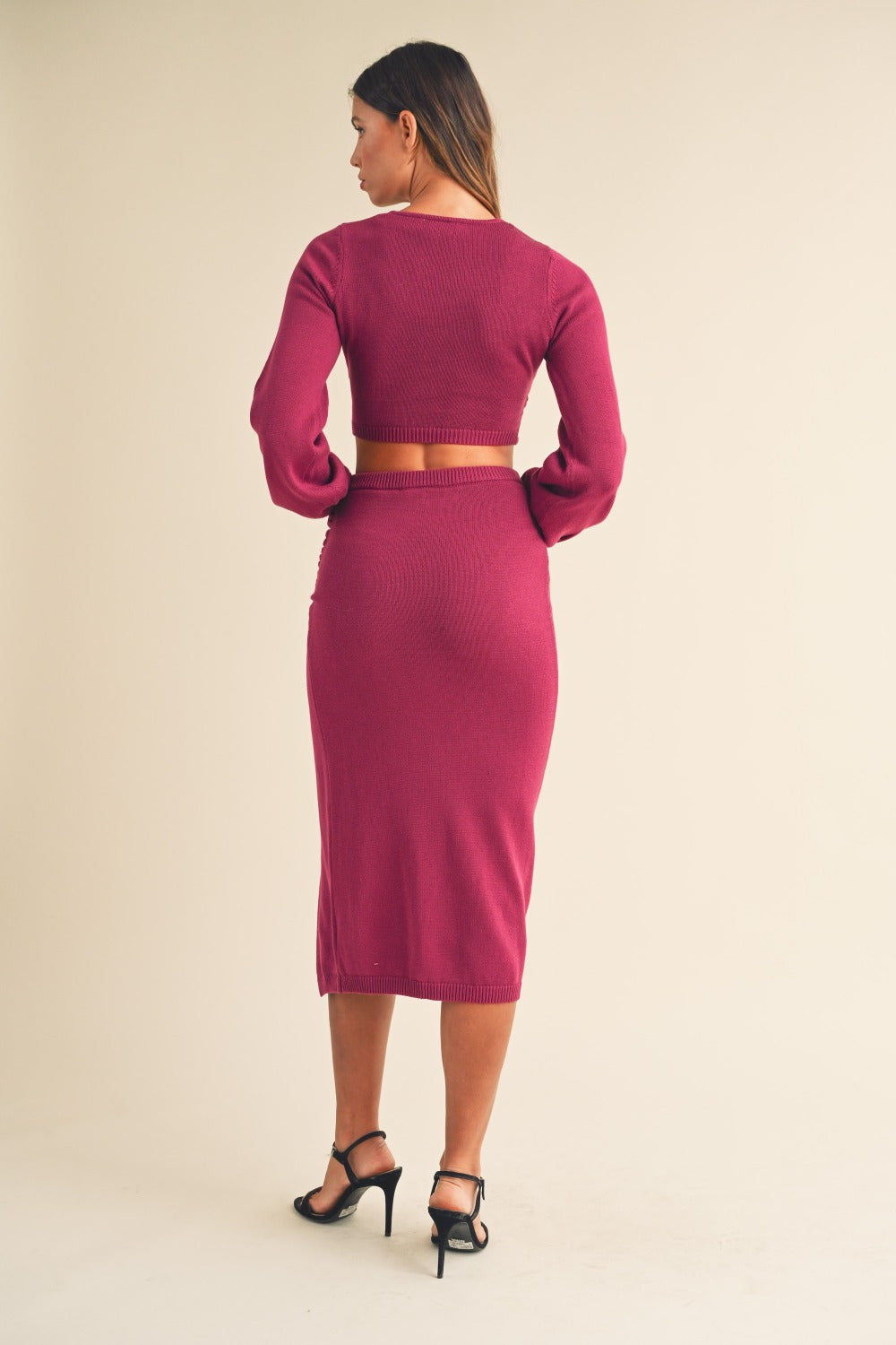 MABLE Front Twisted Knit Top and Midi Skirt Set Trendsi