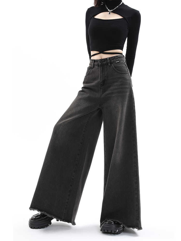 Loose High Waist Retro Raw Hem Wide Legs Jeans ARZ