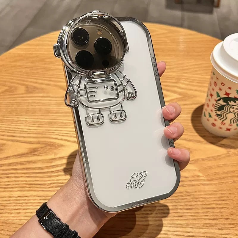 Glitter Astronaut Camera Stand Phone Case For IPhone 14 13 12 11 Pro Max XR 14 Plus Invisible Lens Bracket Plating Soft Cover ARZ