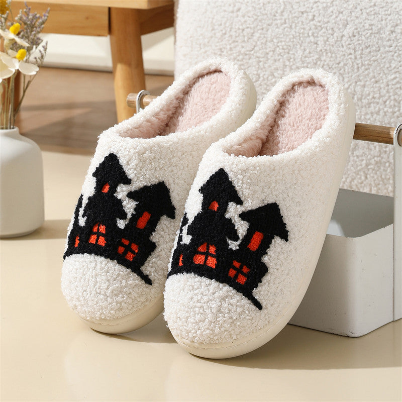 Halloween Spider Witch-hat Slippers Home Indoor Non-slip Floor Bedroom Slippers Winter Warm House Shoes For Women Men ARZ