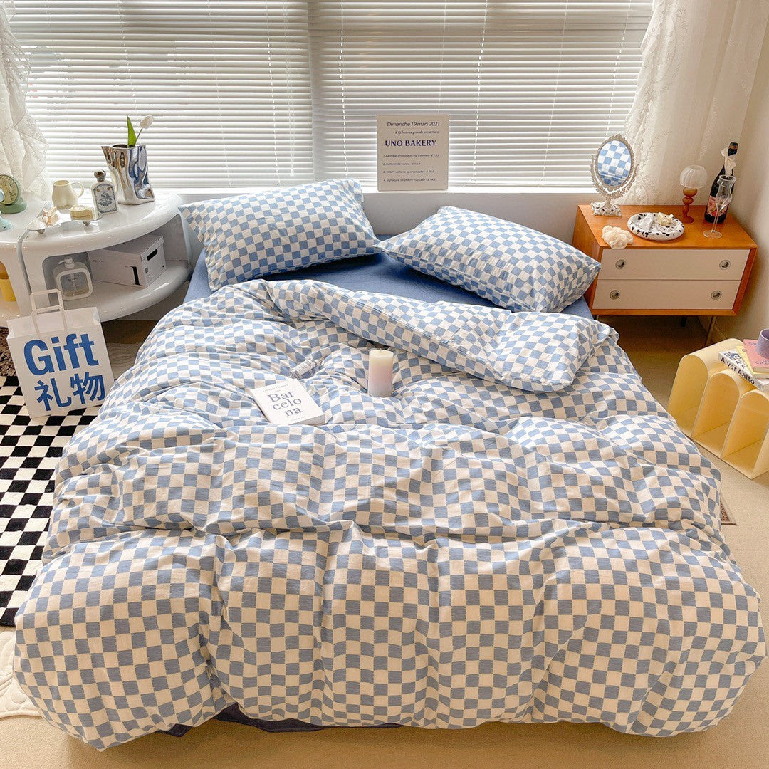 Cotton Checkerboard Bed Set Of Four Pieces ARZ