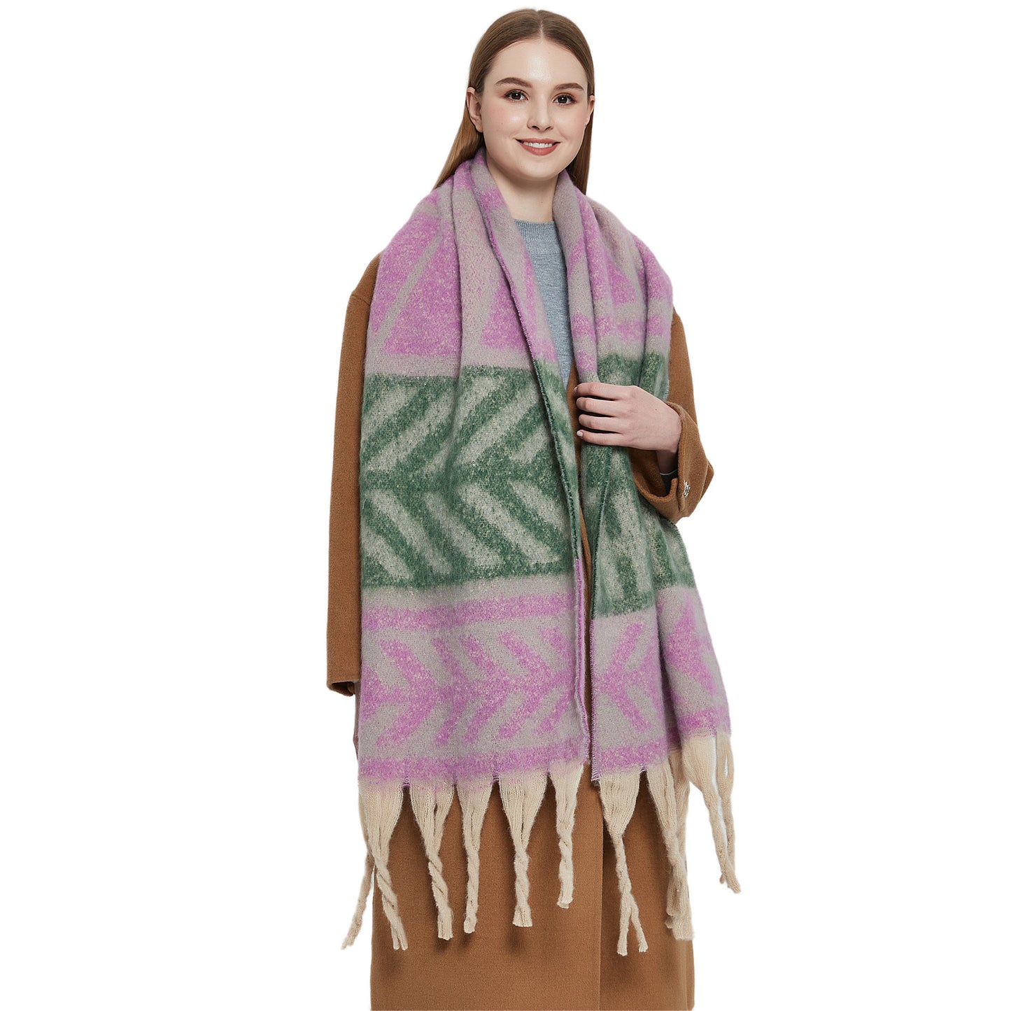 Amazon Hot New Foreign Trade Shawl European And American Autumn And Winter Thickened Circle Yarn Thick Tassel Leaves Scarf ARZ