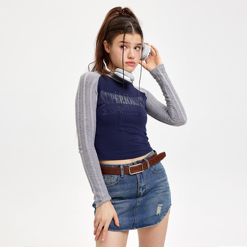 Raglan Sleeve Short Stitching Long Sleeve Top ARZ