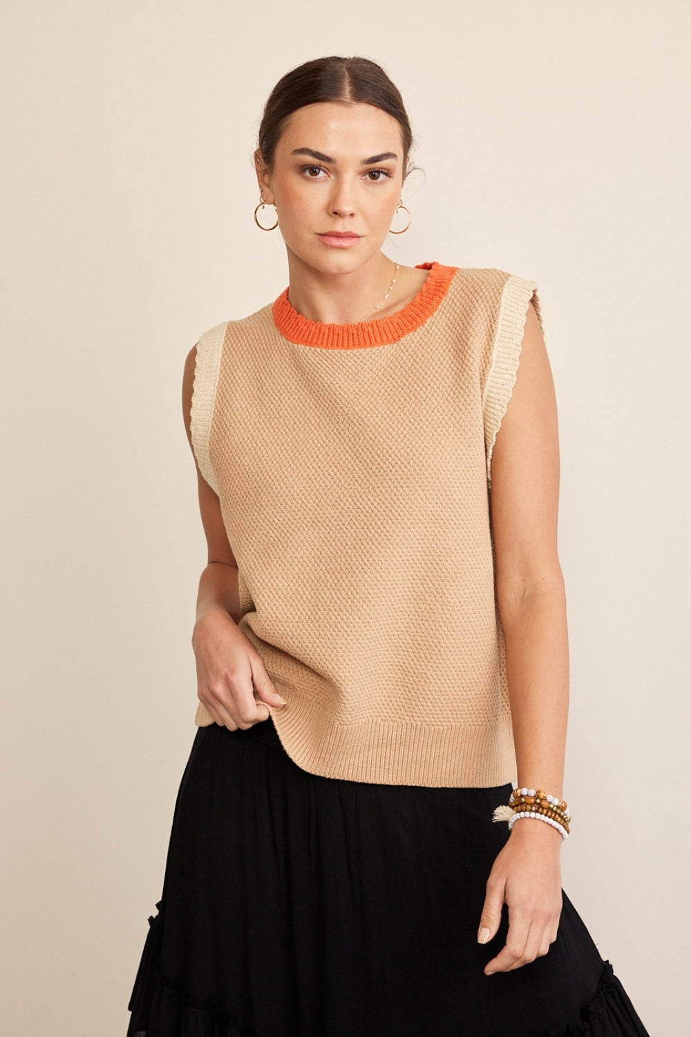 In February Contrast Round Neck Sweater Vest Trendsi