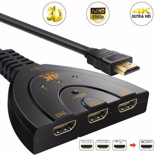 3 Port 4K HDMI 2.0 Cable Auto Splitter Switcher 3x1 Adapter HUB 3D 3 To 4K 2K 3D Mini 3 Port HDMI-compatible ARZ