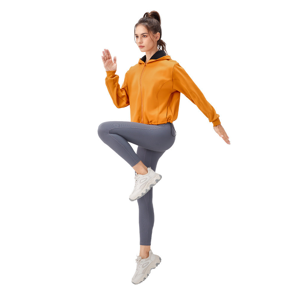 Women's Autumn And Winter Thickening Yoga Jacket Loose Hooded Warm Zipper Running Clothes ARZ