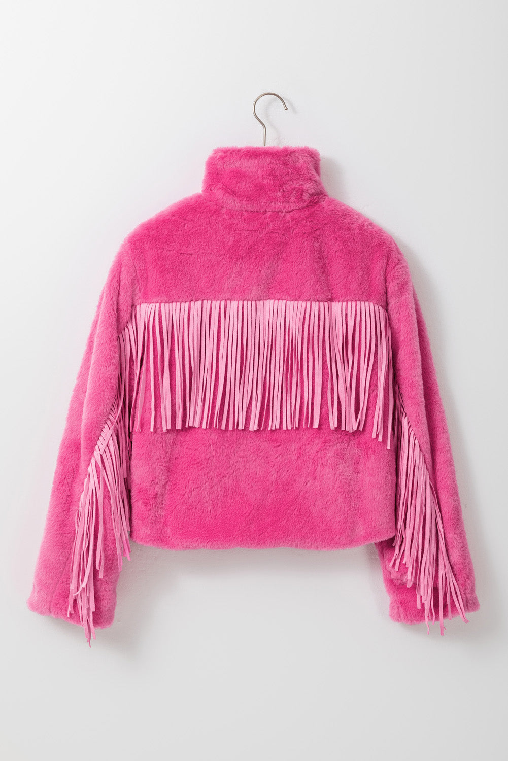 Fringed Zip Up Fleece Jacket Trendsi