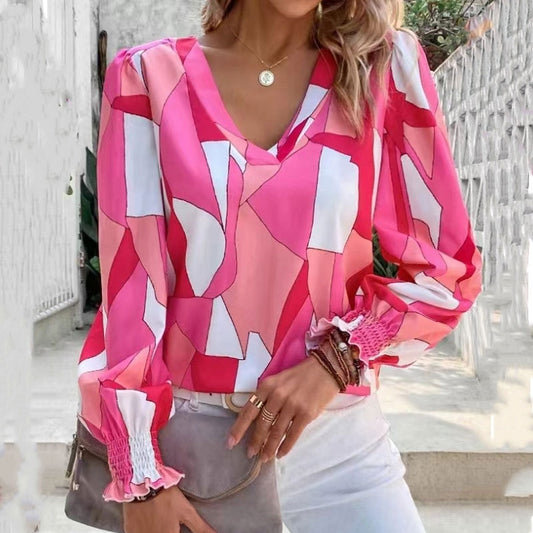 Women's Printed Loose Lapel Long Sleeves Fashion Shirt ARZ