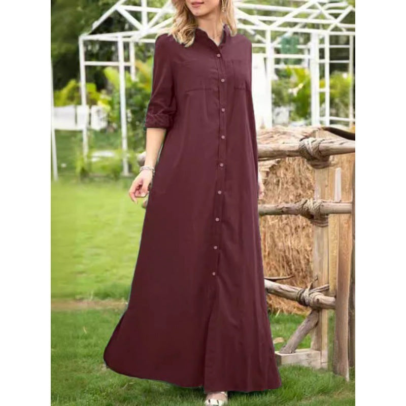 Stand Collar Long Sleeve Women's Simple Loose Dress ARZ