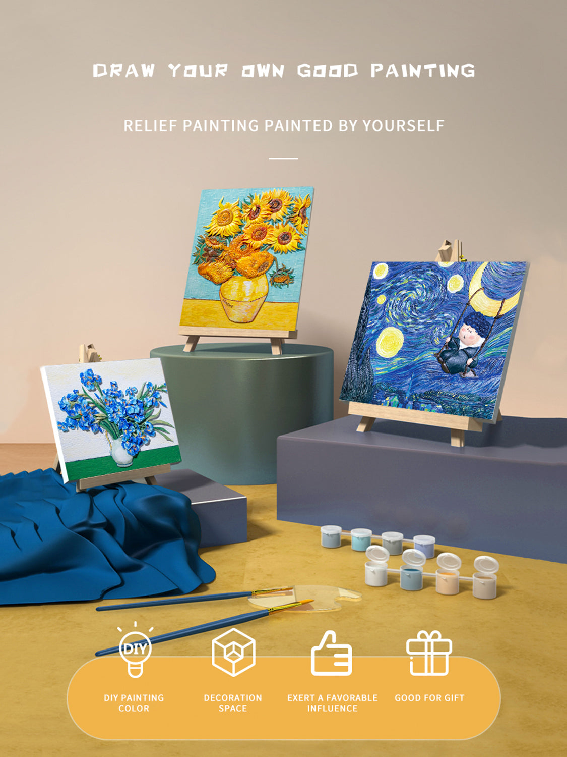 Relief Van Gogh's Starry Night DIY 3D Oil Painting Kit Trendsi