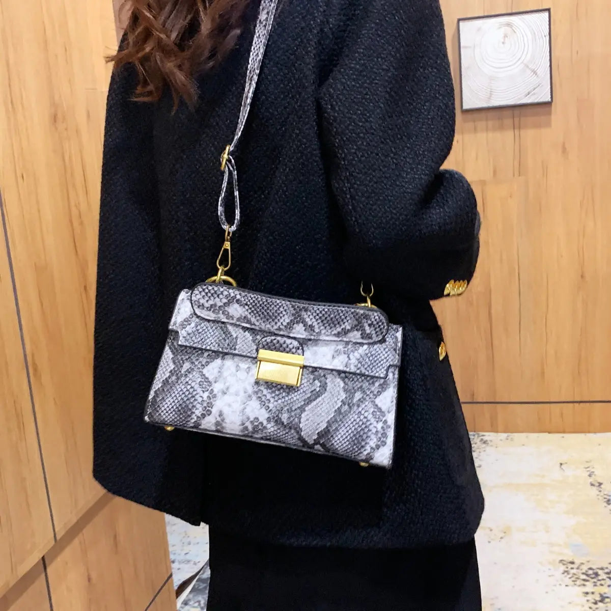 PU Leather Snakeskin Print Crossbody Bag Trendsi