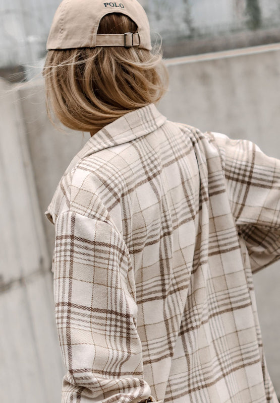 Plaid Removable Hood Button Up Shacket Trendsi