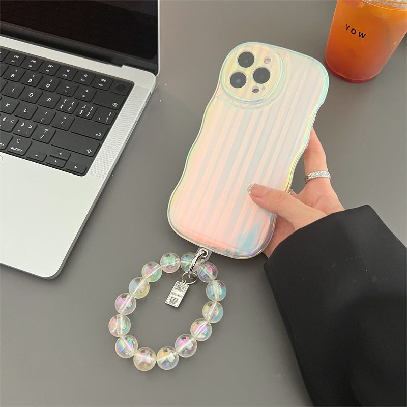 Laser Wave Silicone Phone Case Gradient Laser Stripes Bracelet Case For IPhone 14 13 12 11 Pro Max Plus Bead Chain ARZ