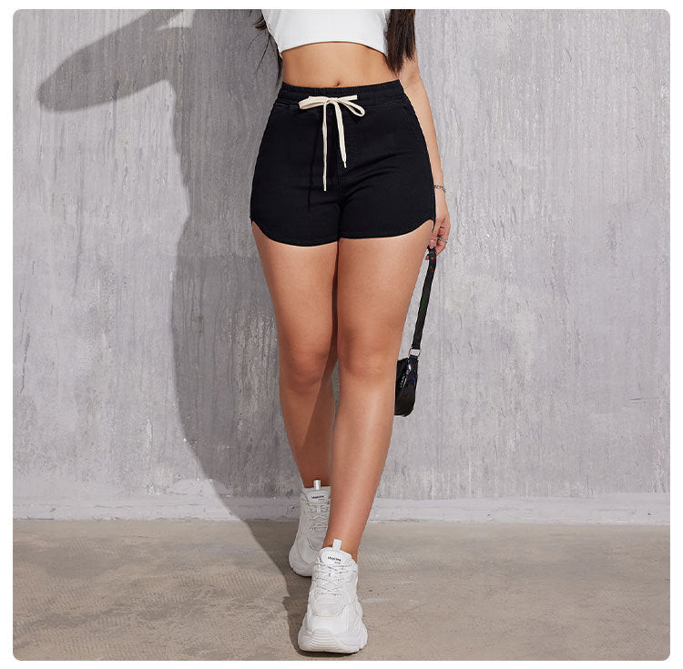 Plus Size A- Line Drawstring Denim Shorts For Women ARZ