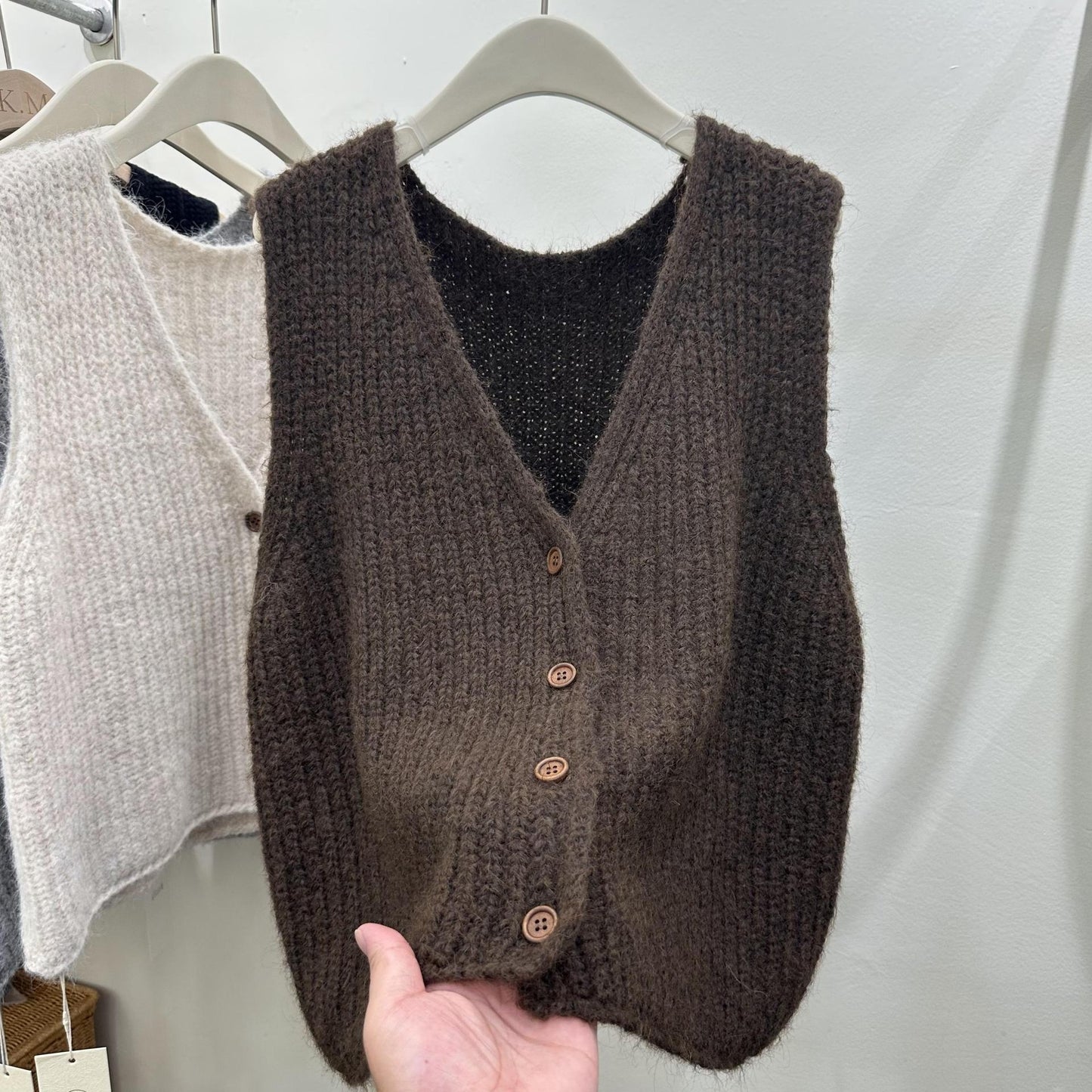 Solid Color Loose-fitting Versatile Sleeveless Cardigan Sweater Vest Women's Knitted Vest Waistcoat Top ARZ