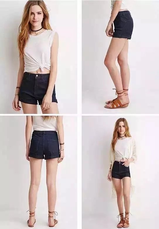 Women's Solid Color High Waist Curl Denim Shorts ARZ