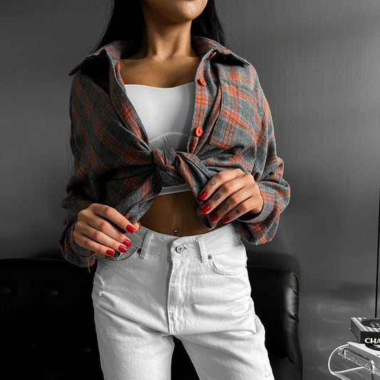 Simple Casual All-match Plaid Shirt For Women ARZ