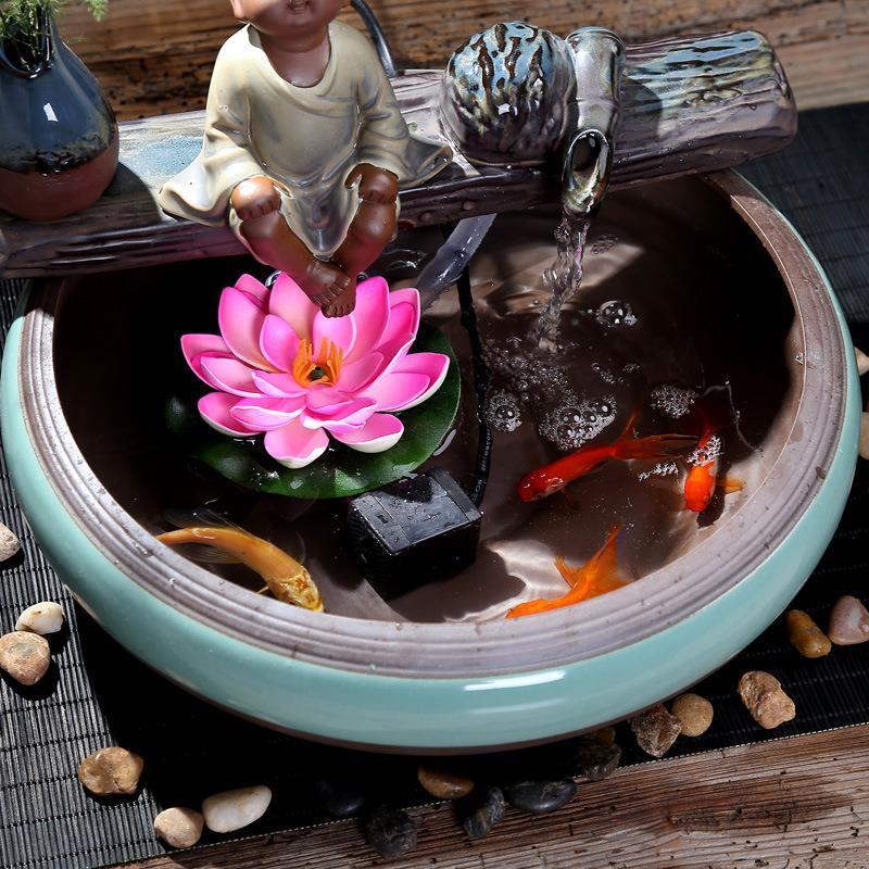 Ceramic Flowing Water Ornaments Fish Tank Living Room Office Humidifier ARZ