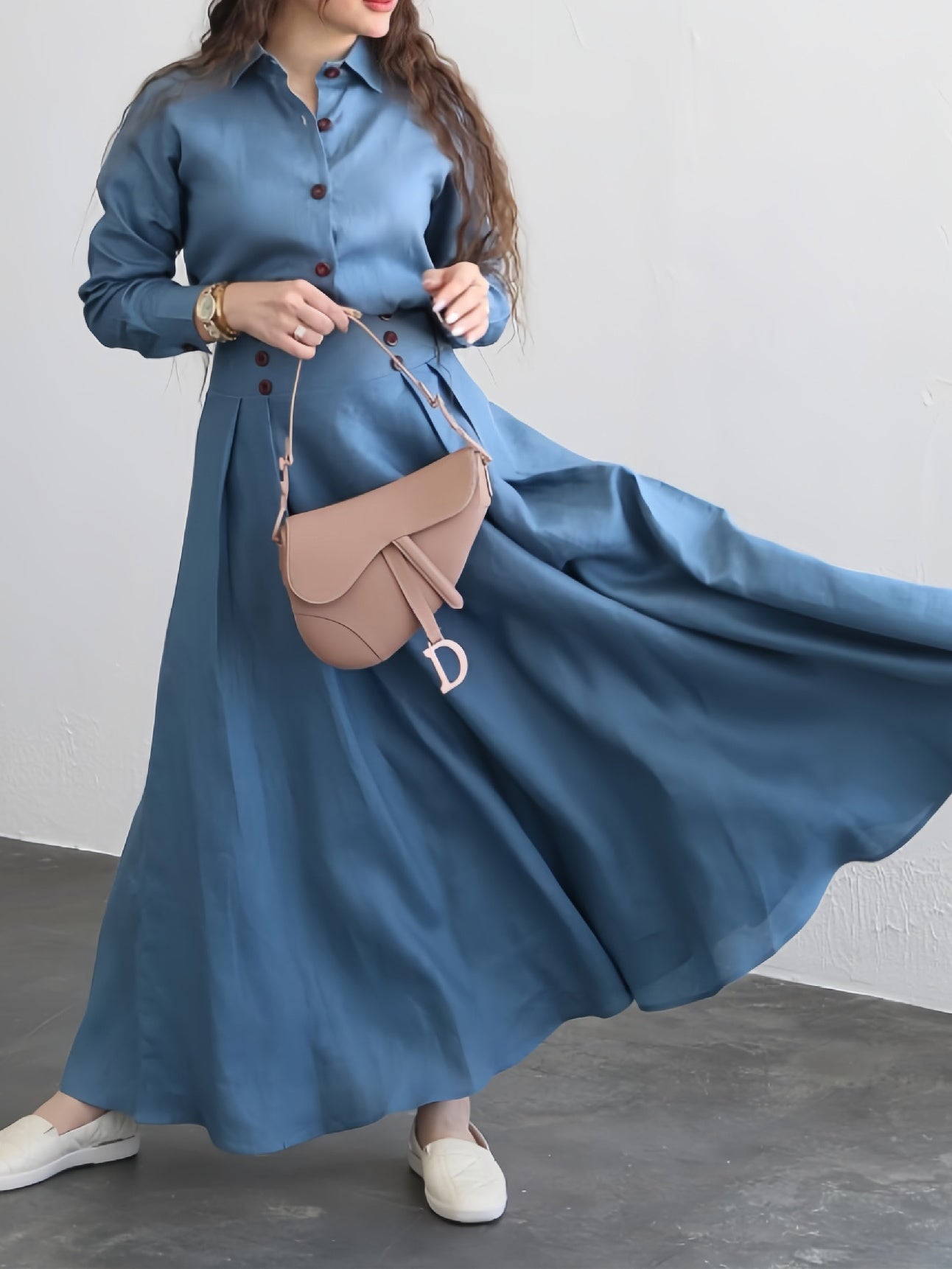 Solid Color Shirt & High Waist Skirt Suit ARZ