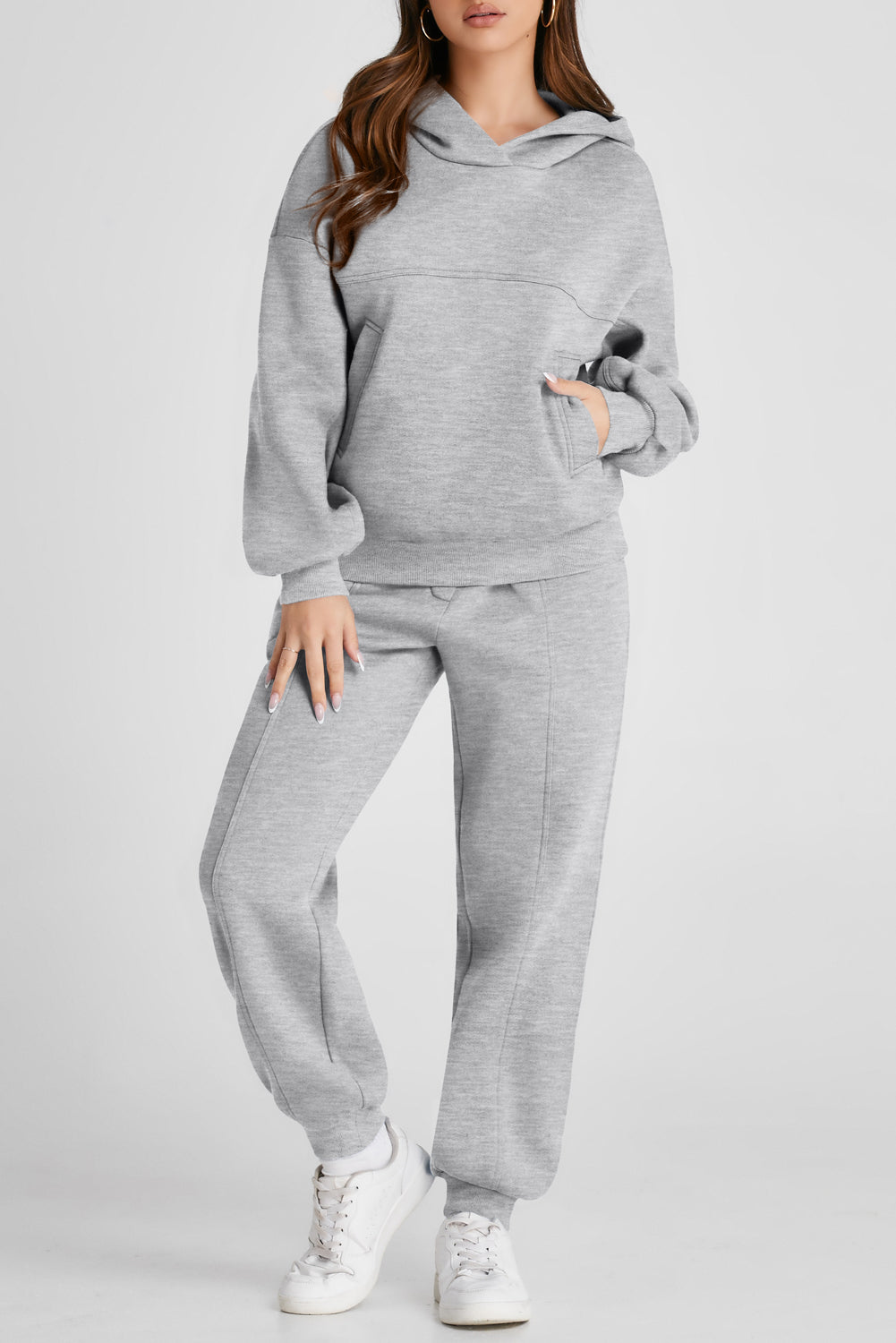 Dropped Shoulder Long Sleeve Hoodie and Pants Active Set Trendsi