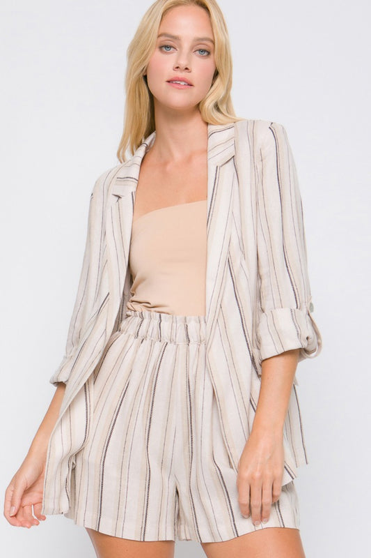 Love Tree Linen Woven Striped Blazer Trendsi