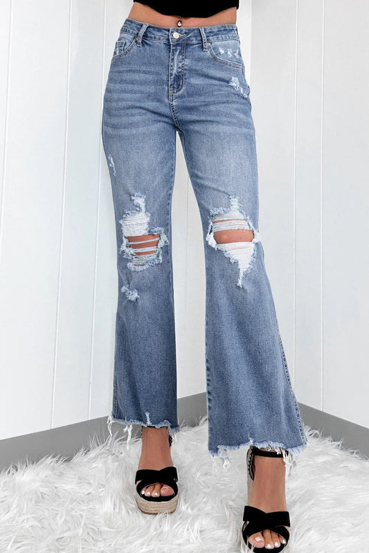 Distressed Raw Hem Bootcut Jeans Trendsi