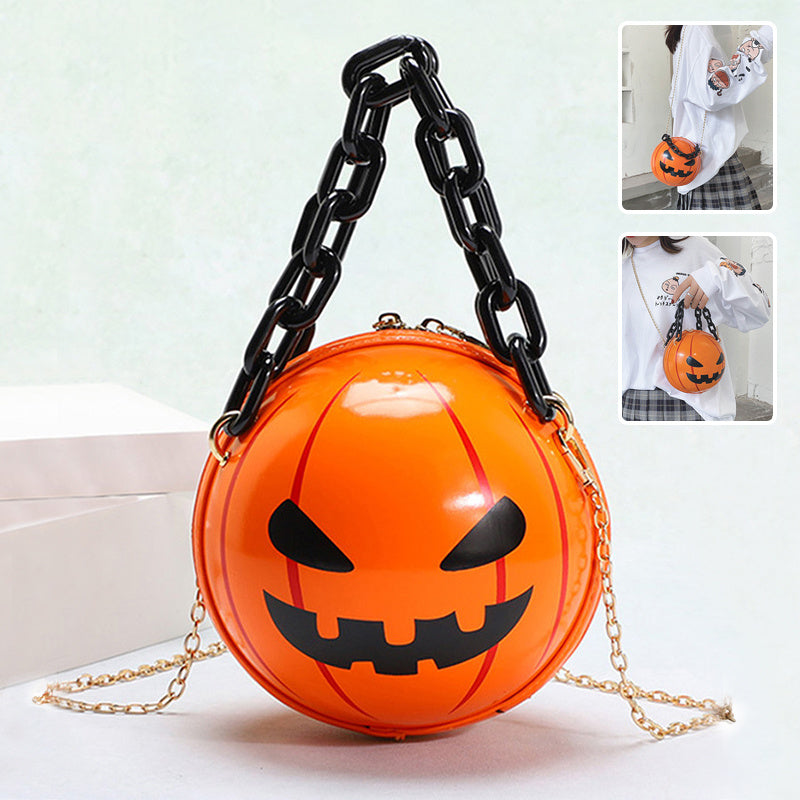 Halloween Cartoon Pumpkin Ball Handbags With Chain Personality Creative Funny Shoulder Bags For Kids Women ARZ