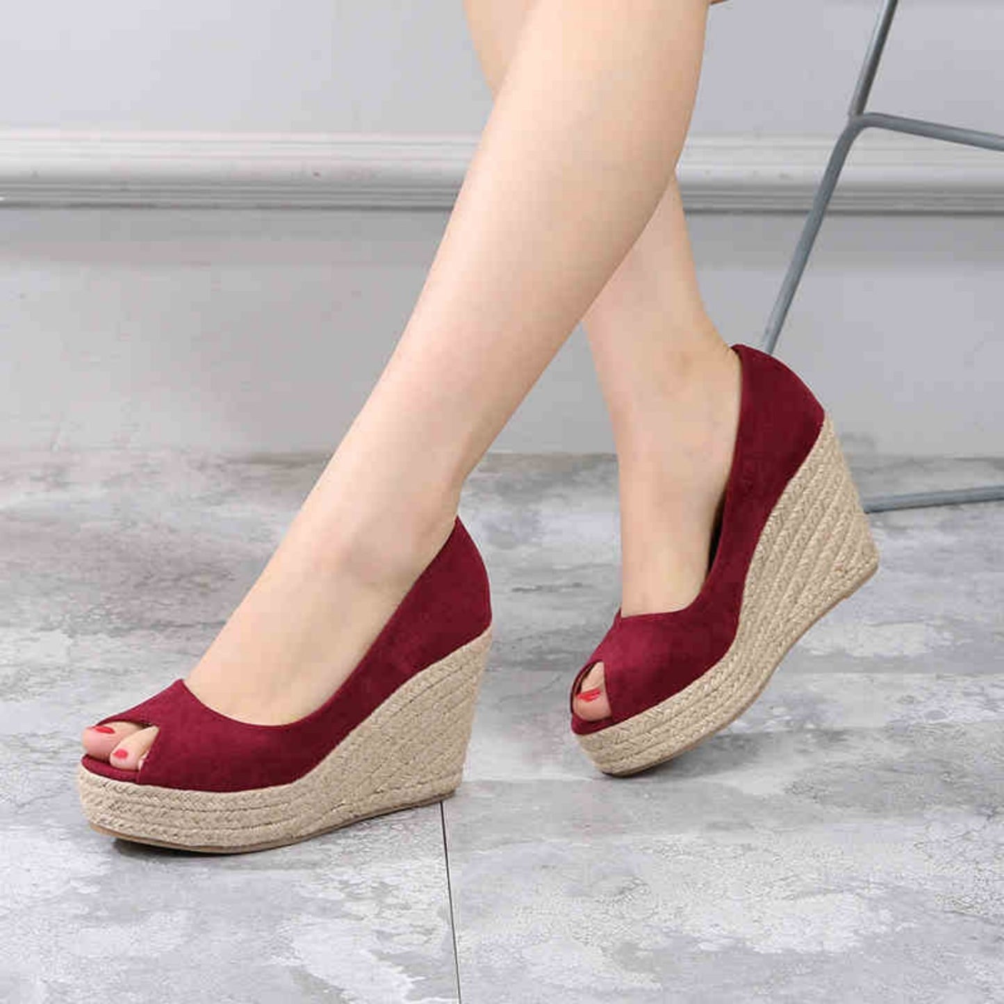 Korean Spring And Autumn Slope Heel Fish Mouth Shoes ARZ