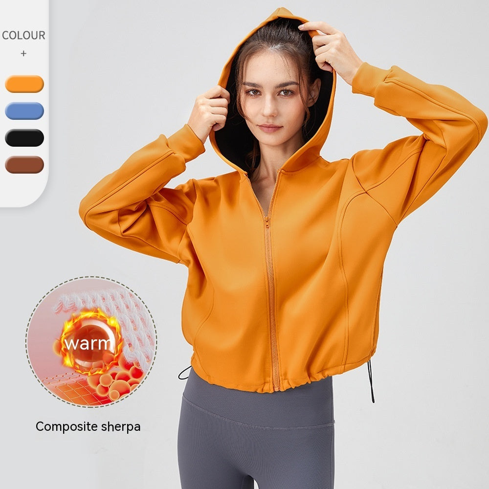 Women's Autumn And Winter Thickening Yoga Jacket Loose Hooded Warm Zipper Running Clothes ARZ