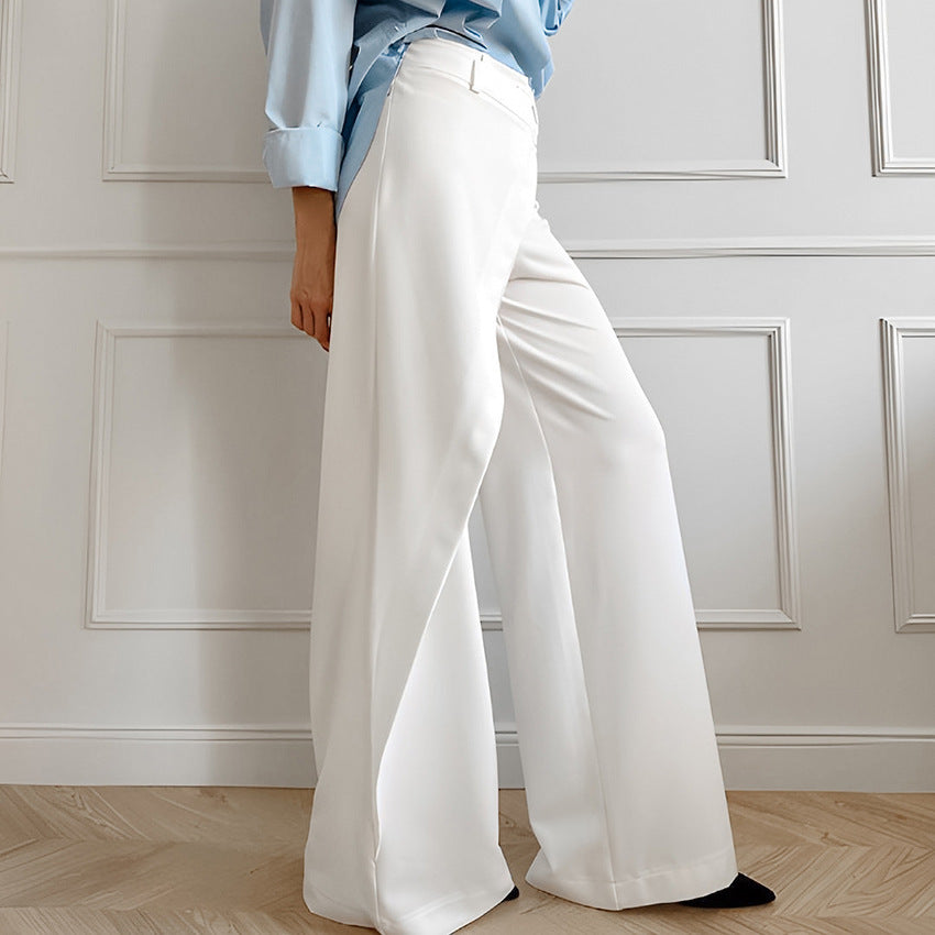 White Stitching Wind Commuter Wide Leg High Waist Casual Pants ARZ