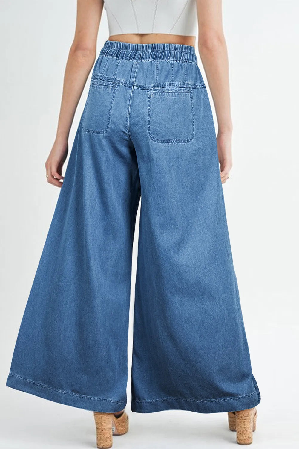 Drawstring Elastic Waist Wide Leg Jeans Trendsi