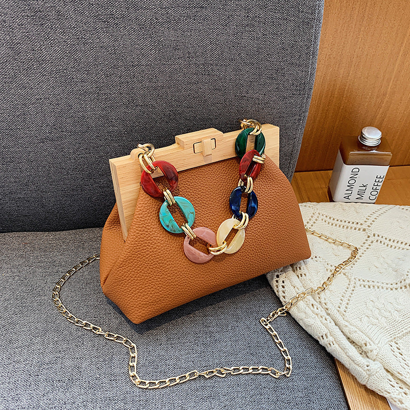 Wooden Clip Bag Autumn And Winter New Female Bag ARZ